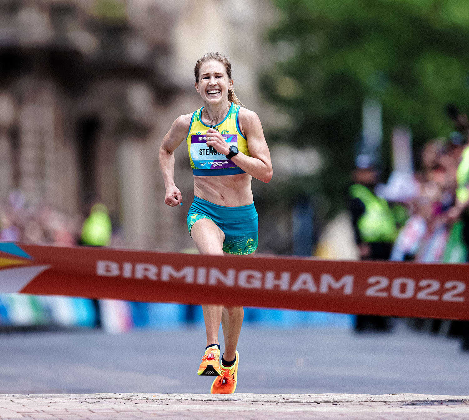 Runner racing towards finishing line