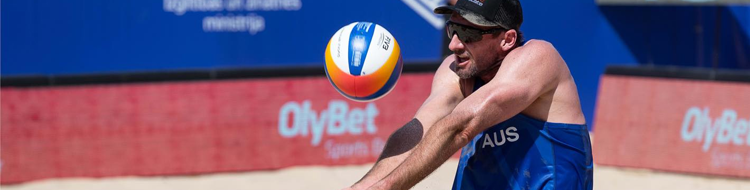 Volleyballer digging a ball